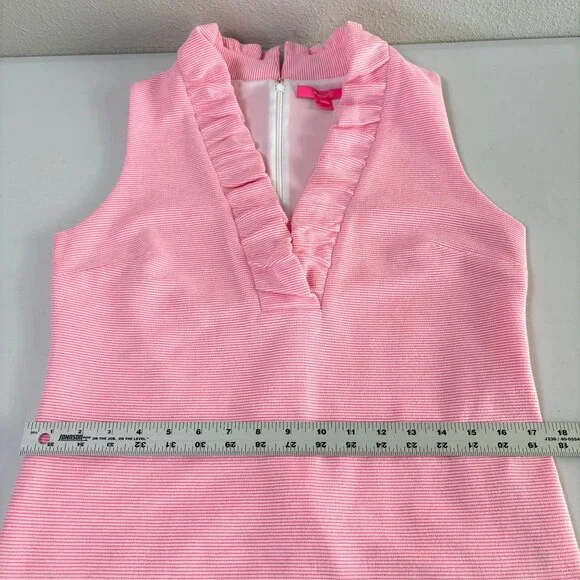 Lilly Pulitzer Tisbury Sleeveless Shift Dress Size L Pink Stripe V Neck Preppy - Picture 7 of 10